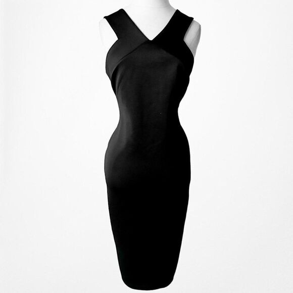 Jennifer Lopez Black Halter Cocktail Formal Knit Knee Length Dress Size 6/M - Picture 3 of 6